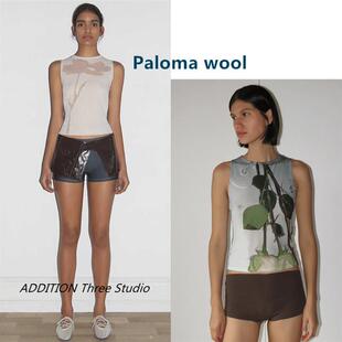 西班牙正品Paloma wool 24夏季新款圆领花朵印花弹力修身无袖背心