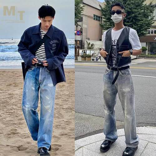 Our Legacy 白敬亭同款数码印花水洗宽松直筒休闲牛仔长裤