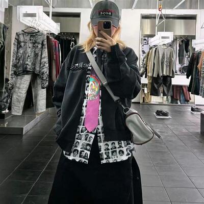 正品 Martine Rose 25ss做旧字母标语夹克贴纸印花拉链外套情侣款