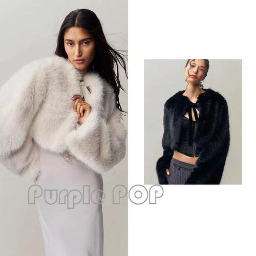 POP买手店 Danielle Guizio 辣妹风系带保暖皮草夹克时髦外套