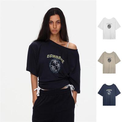 [新品]ECHOADE设计师品牌斜肩椰树印花T恤GoGoBuyer买手店