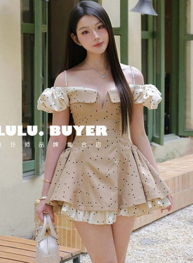 Lve买手店越南Ononmade短裙25新款一字肩拼色波点A字吊带连衣裙