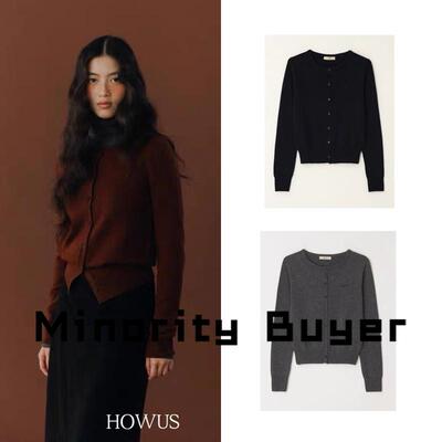 现货 买手店 HOWUS 早春新款休闲修身纯色圆领单排扣针织开衫上衣