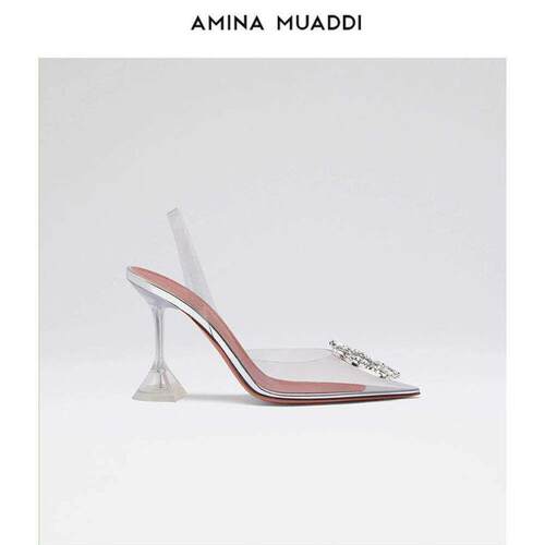Amina muaddi 时尚尖头仙女风透明水晶缀饰高跟凉鞋