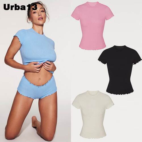 Urba13买手店正品现货SKIMS COTTON JERSEY圆领木耳边纯色T恤上衣