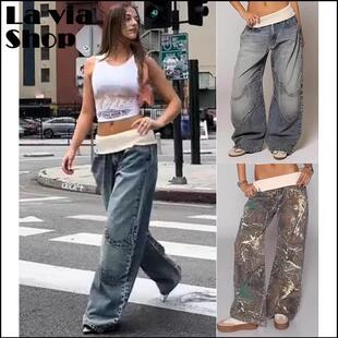 买手店Revice denim螺纹腰头重工刺绣阔腿牛仔裤女