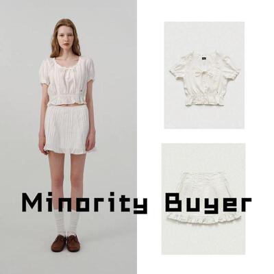 现货 买手店 The Barnnet 八奶短袖系带衬衫+迷你蕾丝边短裙套装