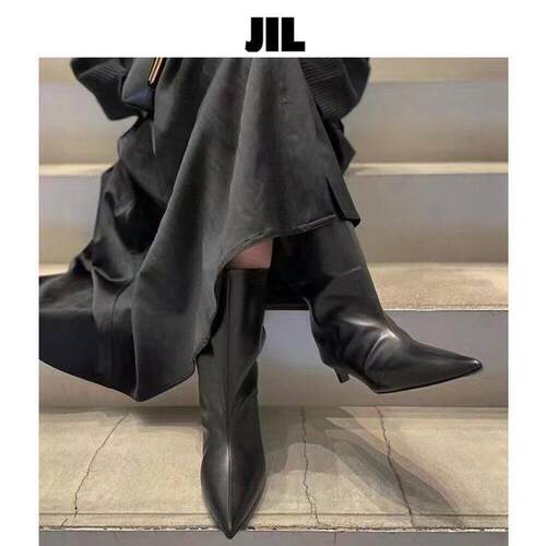 JIL 23新款经典黑宽松极简尖头猫跟女短靴 JIL BASH
