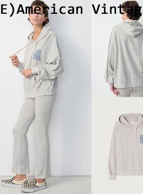 ice买手店正品American Vintage卫衣灰色LOGO印花口袋连帽上衣女