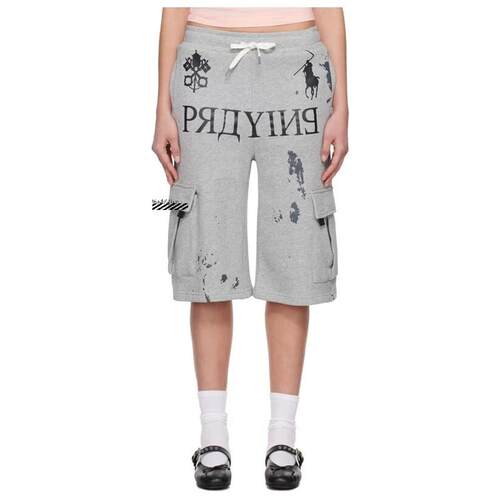 买手店正品现货Praying直筒休闲裤25新品印花灰色工装卫裤七分裤