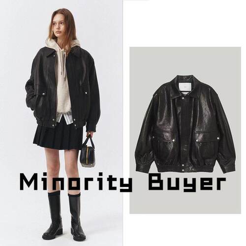现货 买手店 Dunst 23秋冬复古宽松翻领拉炼男女同款收腰皮衣外套