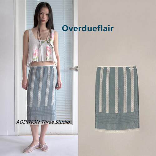 韩国 Overdueflair 25夏季新款气质韩版薄款蕾丝拼接中长款半身裙