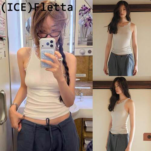 Ice买手店正品现货Fletta上衣26新款蕾丝边纯色修身无袖百搭背心
