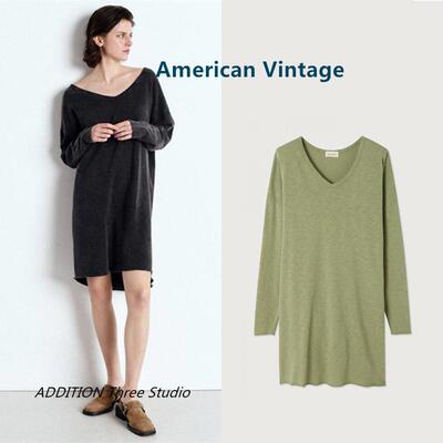正品 American Vintage 26春季新款慵懒宽松休闲V领长袖T恤连衣裙