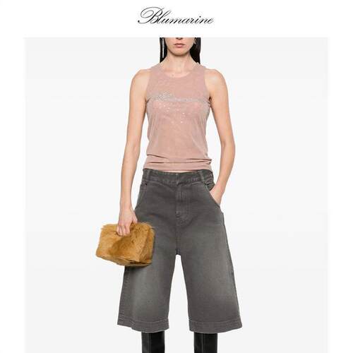Blumarine 新款法式时尚百搭烫钻圆领无袖背心上衣