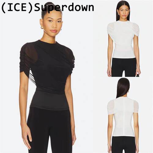 ice买手店正品折扣Superdown新款网纱拼接弹力修身收腰短袖T恤衣