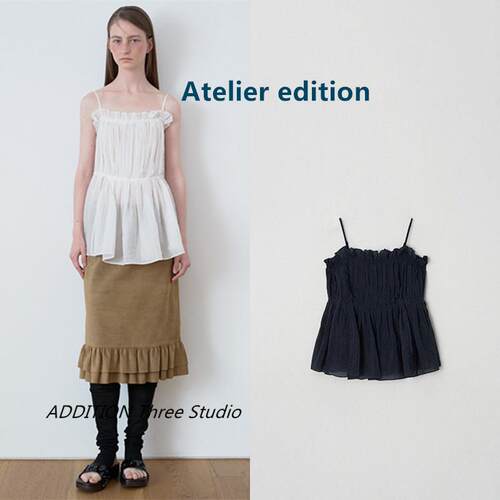 正品 Atelier edition 26夏季新款韩系减龄抽褶收腰吊带背心上衣
