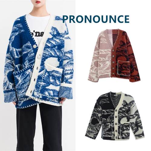 断码清 PRONOUNCE 秋冬V领单排扣锁边绳索提花毛针织开衫外套