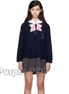 POP买手店 IM Sorry 学院风蝴蝶结领结钮扣针织开衫女短外套