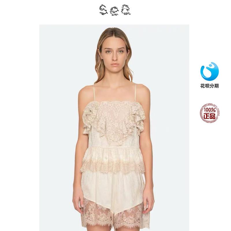 Sea new york 古力娜扎同款浪漫蕾丝荷叶边吊带短裤图片