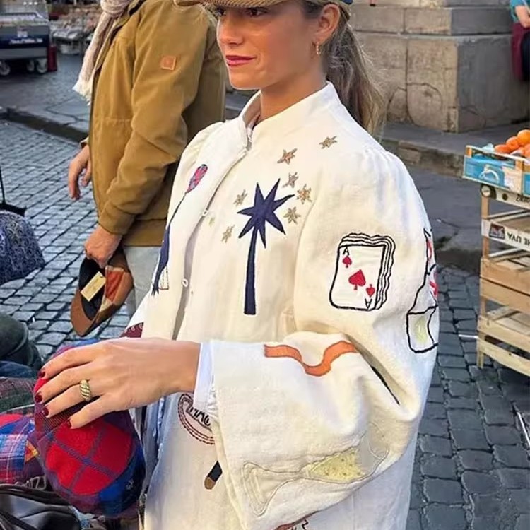 StellaNova童趣刺绣泡泡袖外套