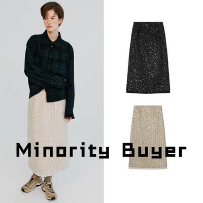 Minority买手VOCAVACA 22 秋冬靓丽气质款韩版粗花呢亮片半身裙
