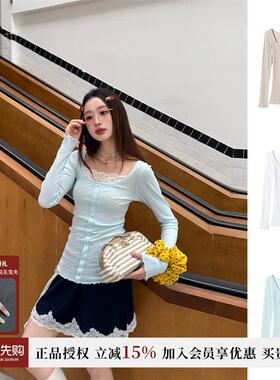 [新品]REREK设计师蕾丝拼接U领波浪边针织T恤GoGoBuyer买手店