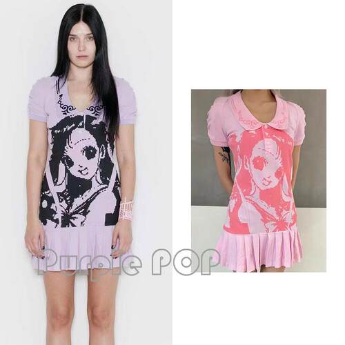 POP正品买手店 Ashley williams 卡通风动漫少女印花短袖连衣裙