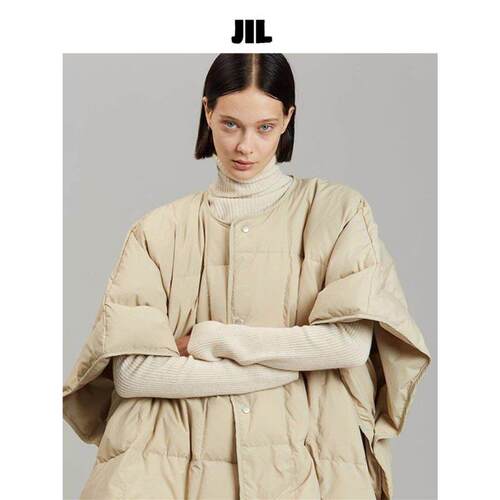 JIL 23冬季时尚廓形宽松绗缝披肩羽绒马甲