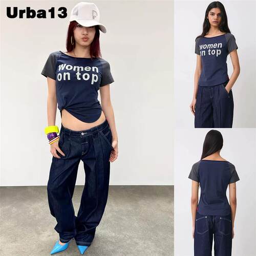 Urba13买手店现货正品Peachy den短袖T恤袖口拼接字母印花上衣