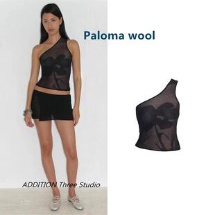 正品 Paloma wool 24夏季新款不规则单肩花朵半透视修身背心上衣