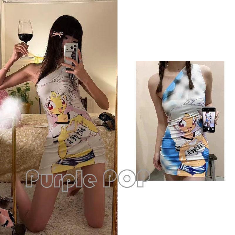 POP买手店 Ashley williams 辣妹风动漫印花修身包臀连衣裙图片