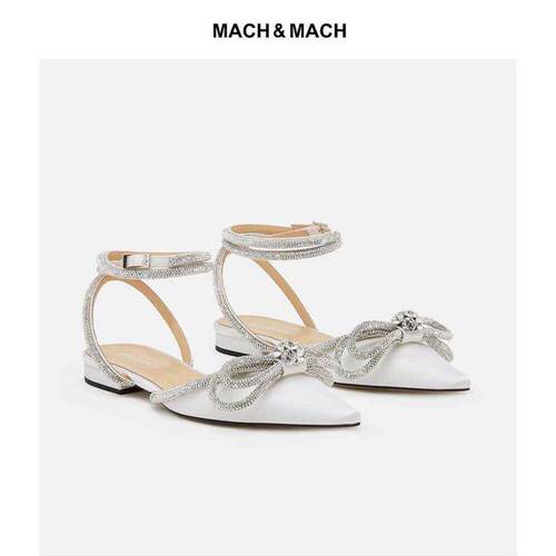 Mach & Mach 时尚甜美绑带精饰水钻蝴蝶结平底凉鞋