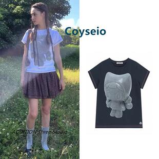 韩国 Coyseio 25夏款姜涩琪同款圆领陶瓷娃娃卡通印花休闲短袖T恤
