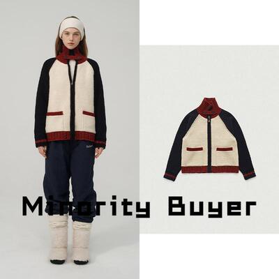 现货 买手店 The barnnet  针织立领拉链滑雪刺绣羊毛混纺开衫