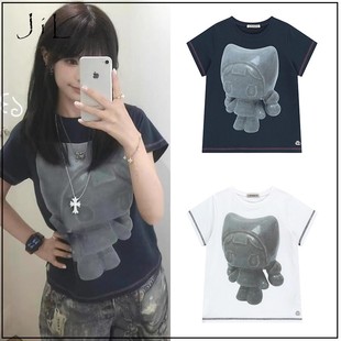 买手店正品 T恤上衣女 COYSEIO新款 日系卡通趣味印花车缝线圆领短袖