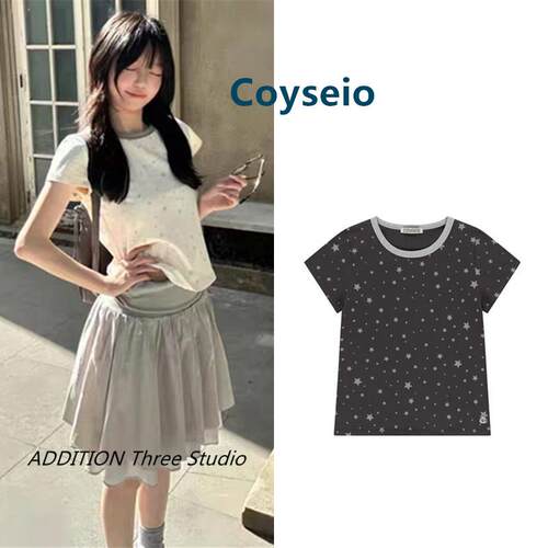 韩国 Coyseio 26春夏新款洋气减龄圆领星星满印宽松短袖T恤上衣女