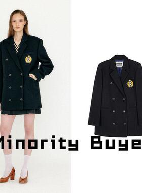 Minority买手店 EENK 22冬季新品学院风纯色双排扣胸章西装外套