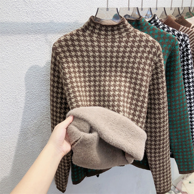 加绒加厚毛衣女秋冬季2025新款高领一体绒保暖内搭女士打底衫上衣
