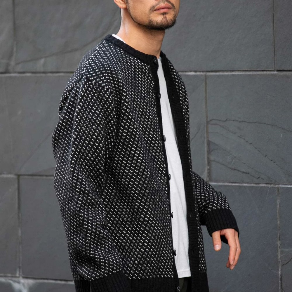 U R0sso 精英B入！鸟眼提花67%羊毛混纺男士加厚针织开衫毛衣