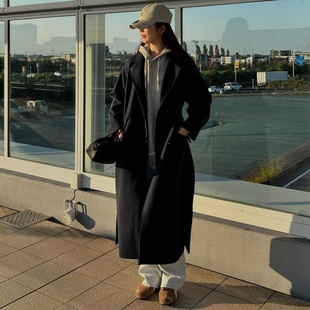 C0L0NY大气剪裁枪驳领开叉长款 1.4w 立挺度加倍 大衣 厚润御寒