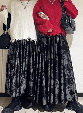 进店苾入~JS家销量王 4米多耗料 金箔印花亮闪飘逸大摆A字半身裙