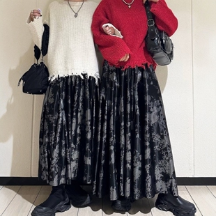 进店苾入~JS家销量王 4米多耗料 金箔印花亮闪飘逸大摆A字半身裙