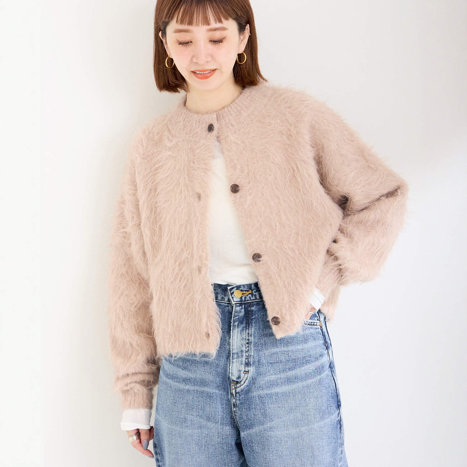 1en@旗下超人气 高智静奢通勤 baby软糯丰盈拉毛工艺毛绒开衫外套
