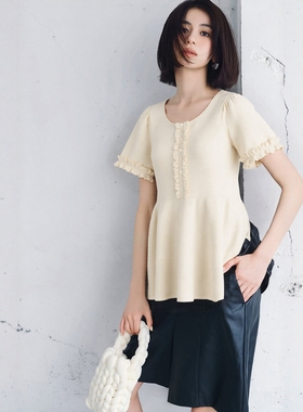 法式の浪漫~F家 富家千金 轻盈透气可水洗木耳荷叶边设计针织上衣