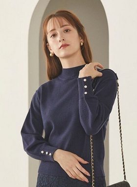 半高领珍珠扣套头打底针织衫毛衣