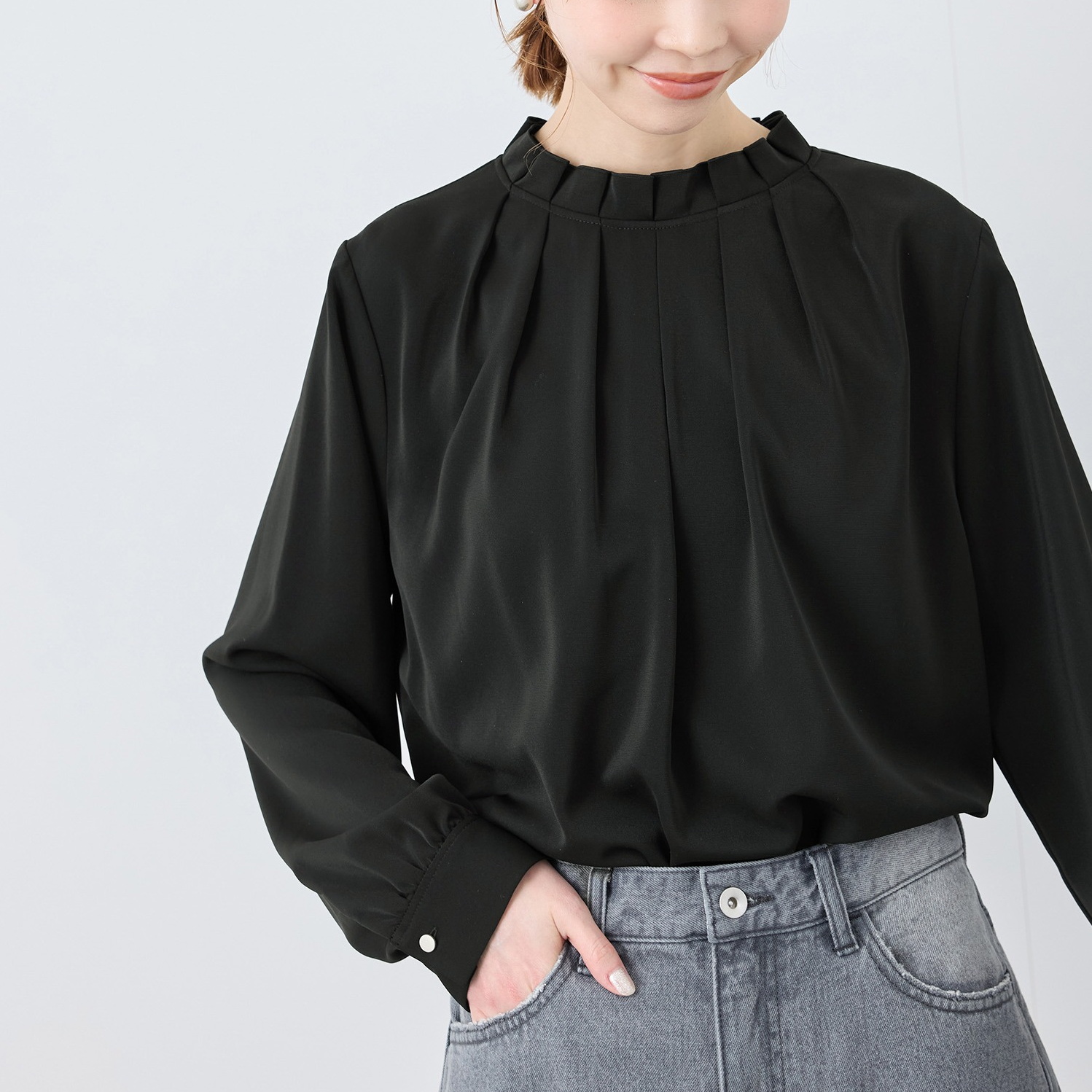 职场艺术家~R0pe 客供可再生环保多机能法式优雅木耳褶边领口衬衫