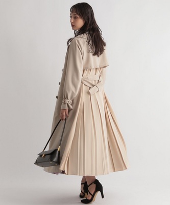 后背百褶薄纱拼接风衣外套