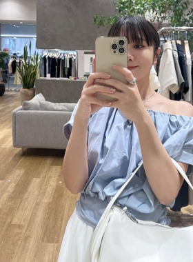 sty1em1xer 显高显瘦 落肩设计 弹力立体感优雅肩部褶皱上衣衬衫