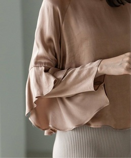 衬衫 1.6W 举止间轻柔曼妙荷叶袖 土耳其客供琎口光泽铜氨丝 n0b1e